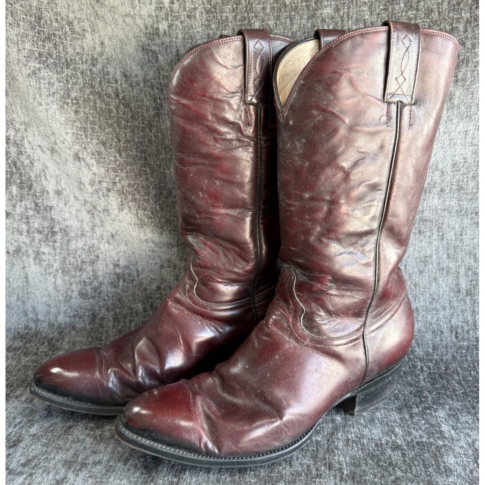 VTG Mens US Sz 13 (Mex 31.5) ALAMO Boots Burgundy Leather Cowboy Western